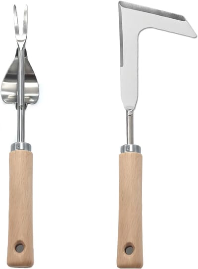 Onkruidstekerset – 2 Delige Onkruidverwijderaar met Houten Handvat voor Voegen en Mos
