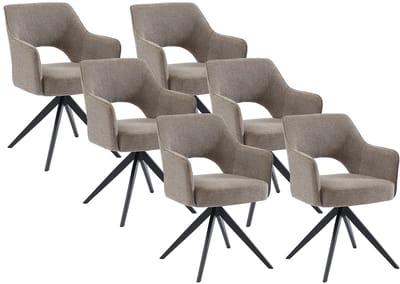 Vente-unique Set van 6 draaistoelen met stoffen en metalen armen - Taupe - KONYA