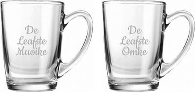 Gegraveerde Theeglas 32cl De Leafste Muoike-De Leafste Omke