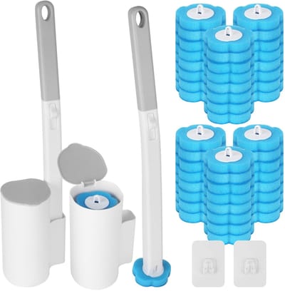 Dailygoods- Wegwerp Toiletborstel Set - 48 Reinigingsnavullingen - Verlengde Steel - Houderset - Hygiënisch - Zeegeur