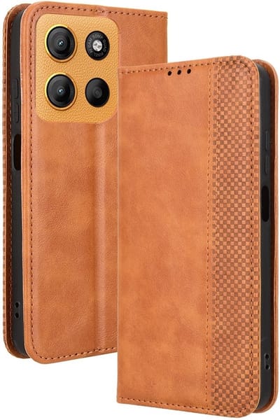 Coverup Hoesje - Geschikt voor Motorola Moto G15 / G17 (Power) Hoesje - Coverup Vintage Style Book Case - Bruin