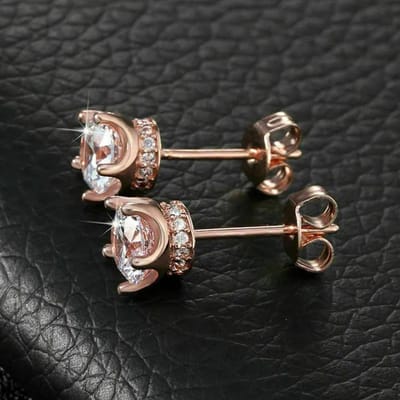 POMOiii Roségoudkleur Ronde Zirkonia Oorknopjes Delicate Ooraccessoires Voor Vrouwen Verjaardagscadeau Nieuwe Mode Sieraden black