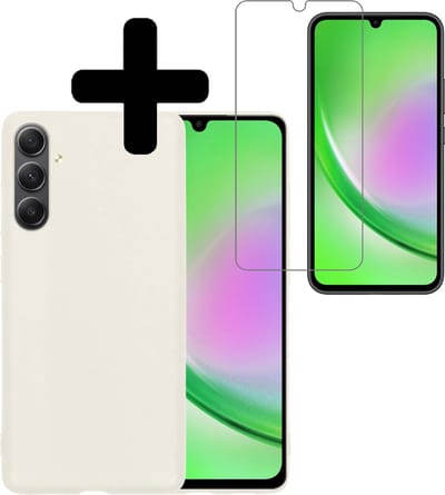 Hoesje - Met Screenprotector - Geschikt voor Samsung Galaxy A34 - Sterk & Shockproof - Back Cover - Siliconen Case - Telefoon Hoes - Telefoonhoesjes - Wit