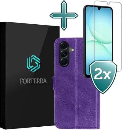 Hoesje Met 2x Screenprotector - Geschikt voor Samsung Galaxy A17 - Luxe Pasjeshouder - Flip Case - Bookcase Portemonee - Kunstleer Book Case - Flipcase Hoes - Book Cover - Walletcase - Portemonneehoes - Paars
