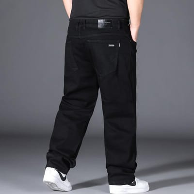 Jean délavé à design fendu et incurvé pour homme en automne et en hiver, pantalon décontracté à jambe droite et ample de style rétro de la rue 48 black