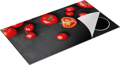 Chefcare Inductie Beschermer Tomaten op Zwarte Marmer - 95x50 cm - Afdekplaat Inductie - Kookplaat Beschermer - Inductie Mat
