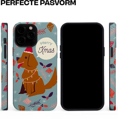 Casetastic hoesje geschikt voor Apple iPhone 13 Pro Max - MagSafe - Dubbellaagse bescherming - Merry Christmas Hond - Fashion Case - Zilver Bruin Saliegroen Rood