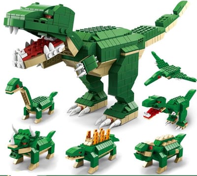 Building blocks - Puzzel - Bouwsteentjes - hobby - Dino 6 in 1 - Dinosaurus - cadeau - geschenk - feest - feestdagen