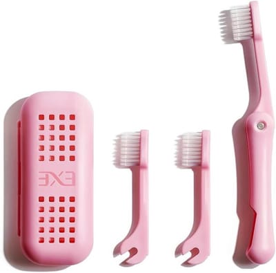 Opvouwbare Tandenborstel Set - Reis Tandenborstel - Hygiëne Onderweg - Verwisselbare Kop - 15.7 cm - Roze
