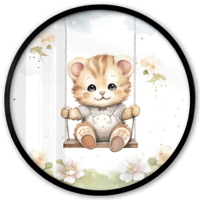 Poster in lijst Rond - Fotolijst 40x40 cm - Posters - Beer - Baby - Dier - Kinderen - Ronde posterlijst zwart - Decoratie - Wanddecoratie woonkamer - Muurdecoratie slaapkamer