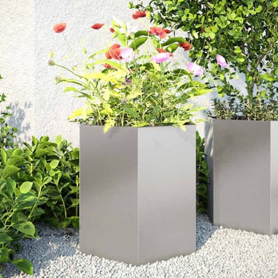vidaXL - Plantenbakken - 2 - st - zeshoek - 46x40x45 - cm - roestvrijstaal