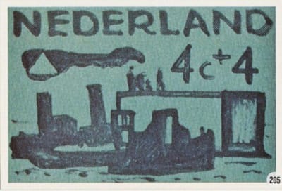 Briefkaart met afbeelding Deltawerken – Caisson met slepers postzegel