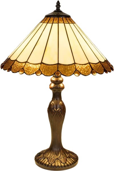 Tiffany tafellamp Klassiek - Crème-amber - Ø 40 cm - Glas in lood - Warm licht - Paneelontwerp | RORUVERA