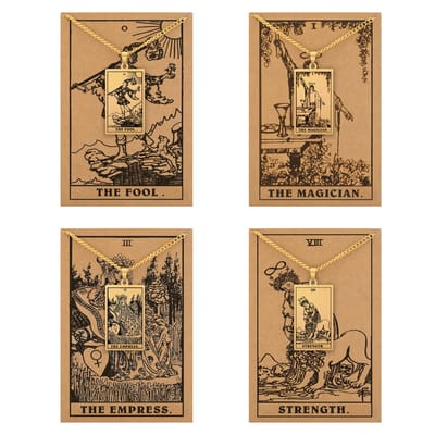 Tarot Ketting 0 | 1 | 3 | 8 bundel - Beginning & Potential - Goudkleurig Stainless Steel - Inclusief Rider-Waite Kaartjes - 60cm - Pax Amare