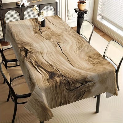 Moderne Houtprint Tafelkleed, Schoon Natuurlijk Houtnerfpatroon met Golvende Rand, Vuilafstotend voor Huisdecoratie 100x140cm