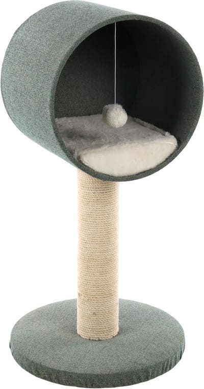Krabpaal Scandi Muntgroen & Wit – 40x40x77 cm – met schuilplaats, kussen & speeltje – Flamingo kattenkrabpaal