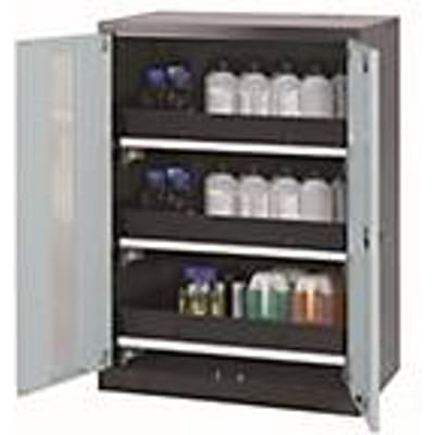 asecos CS-CLASSIC-G chemische voorraadkast, scharnierende deuren met glasuitsparing, front in lichtgrijs, B 810 x D 520 x H 1105 mm