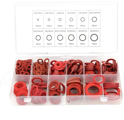 Dailygoods- Sluitringen 600 Stuks - Rood Staalpapier - Isolatie - Diverse Maten - Plastic Doos - Goede Isolatieprestaties - Isolatiering