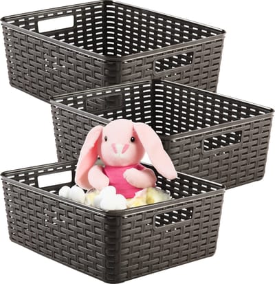 Plasticforte Opbergmand - 3x - Kastmand - rotan kunststof - choco bruin - 12 Liter - 30 x 37 x 13 cm