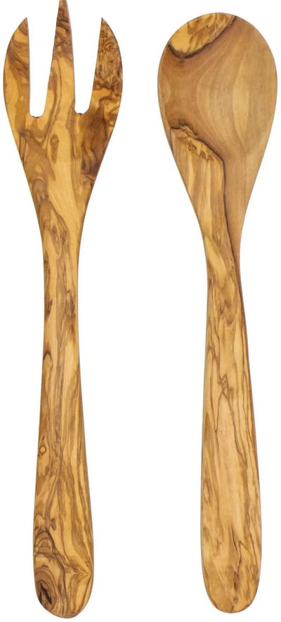 Rizes Wood - Pure Olive Wood - olijfhouten Slacouvert - Saladebestek - Olijfhout - Opscheplepels 3-tand (25 cm) - Cadeautip!