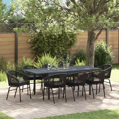 vidaXL - Tuin - Eettafel - Set - 9 - st - Zwart - poly - rattan