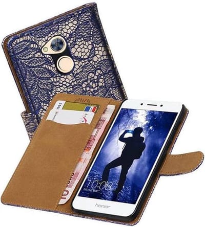 Lace Bookstyle Wallet Case Hoesjes Geschikt voor Huawei Honor 6A Blauw