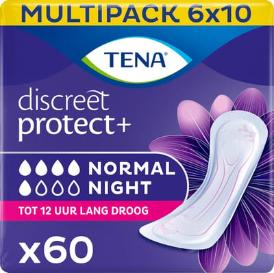 TENA Discreet Protect+ Normal Night – nachtverbanden voor matig urineverlies – 60 stuks