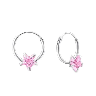 Aramat Jewels | Oorringen | Sterren Zirkonia Zilveren Oorringen voor Kinderen | Roze | |2mm | Zilver | Kinderen | Verkleurd niet