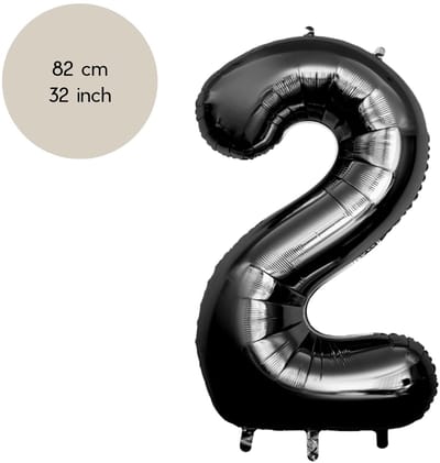 Fienosa Cijfer Ballonnen nummer 2 - Zwart - 82 cm - Helium Ballon - Verjaardag ballon - Verjaardag versiering - Leeftijd verjaardag - Verjaardagsballon - Verjaardag