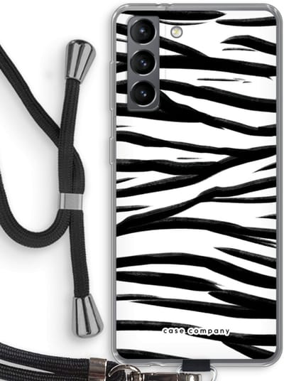 Case Company® - Hoesje met koord geschikt voor Samsung Galaxy S21 hoesje met Koord - Zebra pattern - Telefoonhoesje met Zwart Koord - Bescherming aan alle Kanten en Over de Schermrand