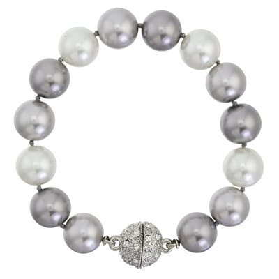 Behave - Armband - Glasparel - Magneetsluiting met steentjes - Grijs Wit