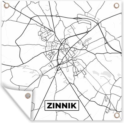 Tuin poster Stadskaart – Plattegrond – België – Zwart Wit – Zinnik – Kaart - 200x200 cm - Tuindoek
