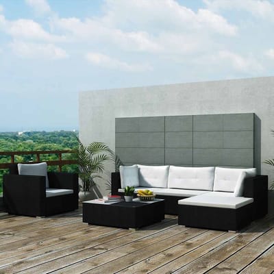 vidaXL - 6-delige - Loungeset - met - kussens - poly - rattan - zwart