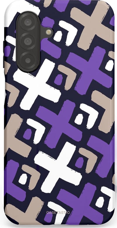 Casetastic hoesje geschikt voor Samsung Galaxy A26 - Dubbellaagse bescherming - Fresh Paars Witte X's - Fashion Case - Donkerblauw Zilver Lavendel Wit