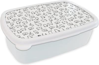 Broodtrommel Wit - Lunchbox - Brooddoos - Meiden - Kat - Patronen - Girl - Kids - Kinderen - 18x12x6 cm - Volwassenen