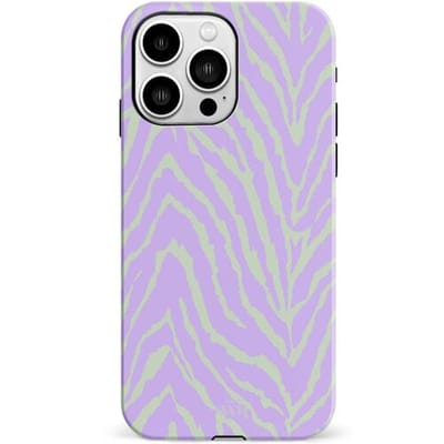 xoxo Wildhearts Main Character - Double Layer - Hoesje geschikt voor iPhone 15 Pro case - Siliconen hoesje met zebraprint - Dierenprint - Zebra - Hardcover - Beschermhoes - Optimale bescherming - Paars - Groen