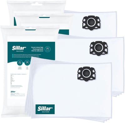 Sillar, stofzuigerzakken synthetisch - anti-allergeen, vervanging voor 6.959-130.0 2.863-314.0 KFI 357 - geschikt voor stofzuigers Karcher WD1 WD2 WD3 WD3.200 KWD1 KWD2 KWD3 SE4 SE4001 SE4002 - 12 stuks