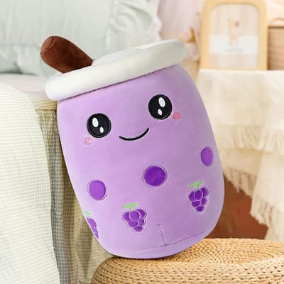 Klikkopers® - Bubble Tea Knuffel XXL - 45cm tot 50cm - Boba Tea Knuffel - Paars - Kawaii Kussen