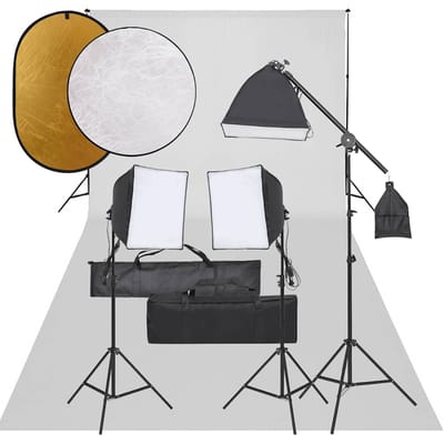 vidaXL - Fotostudioset - met - verlichtingsset, - achtergrond - en - reflector