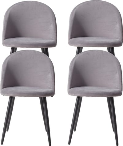 SteeFly® Fluwelen zitcomfort - Elegante eetkamerfauteuils - Luxe stoelen set van 4 - Ergonomisch - Zithoogte: 43cm - Grijs