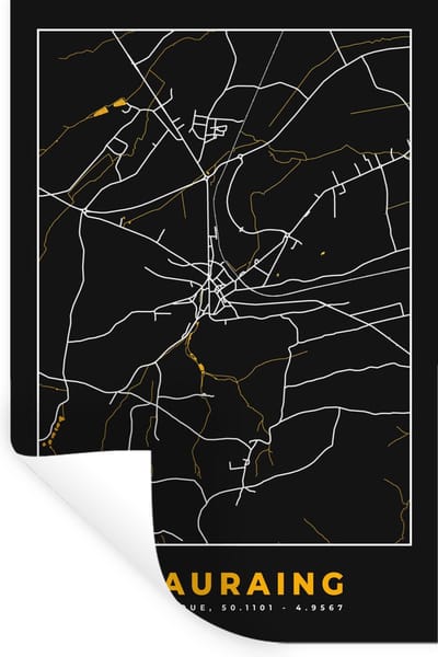 Muurstickers - Sticker Folie - Gold - Stadskaart - Beauraing - Plattegrond - Kaart - 20x30 cm - Plakfolie - Muurstickers Kinderkamer - Zelfklevend Behang - Zelfklevend behangpapier - Stickerfolie