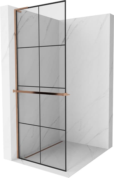Mexen Kioto+ L douchescherm met plank Walk-in 70 x 200 , zwart raster, roze goud - 800-070-123-60-77