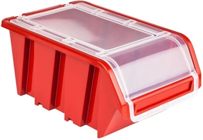 Stapelbox met deksel, werkplaats, stapelkist, sorteerbox, 160 x 235 x 120 cm, rood, stapelkisten, kunststof opbergdozen, stapelbaar