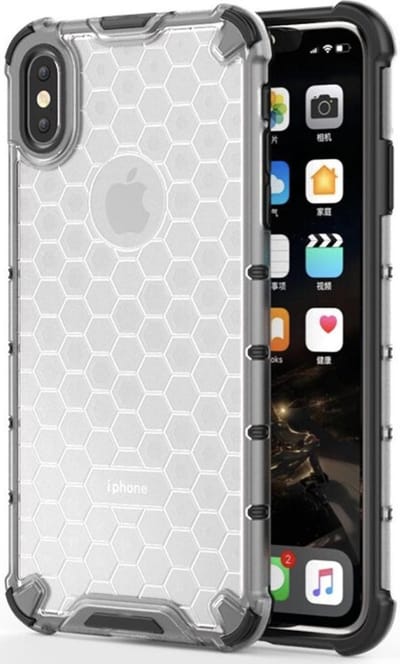 Geschikt voor Extra stevige Backcover voor Apple iPhone X | iPhone XS | Hard PC Hoesje met Versterkte Rand Shockproof Transparant Doorzichtig | TPU Finish | Honinggraat