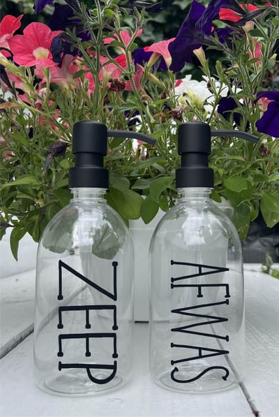 BBBLS® Design Dispenser Giftset "Zeep Afwas" | Transparant Kunststof | 500ml | RVS / Metaal Pomp Zwart | Zeeppomp | Zeepdispenser | Zeephouder