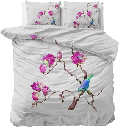 Sleeptime Magnolias Dekbedovertrek - Lits-Jumeaux - 240X200/260 + 2 x kussenslopen 60x70 - Wit