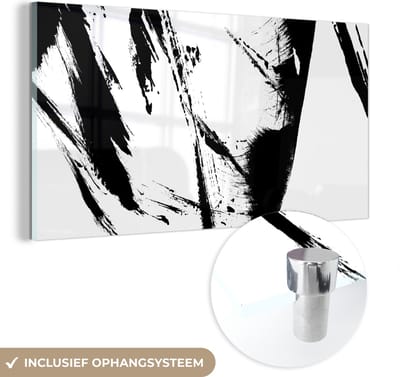 MuchoWow® Glasschilderij 40x20 cm - Schilderij acrylglas - Verf - Zwart - Abstract - Foto op glas - Schilderijen