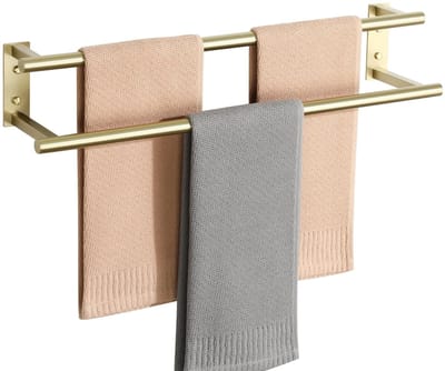 Dailygoods - Mooche Handdoekhouder voor badkamer, lengte 60 cm, handdoekstangen, wandhouder, roestvrij staal, handdoekhouder, roestvrij en duurzaam, goud