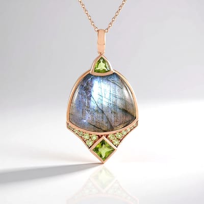 Cavill - Zilveren Halsketting - 925 Sterling Zilver Roséverguld - Groene Minary Labradoriet 25,2 ct en Peridot 0,83 ct - Elegant en Uniek