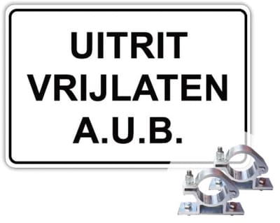 Bord Uitrit Vrijlaten - Weerbestendig Aluminium - 40x60 cm - Bevestiging: Met paalbeugels Ø48mm